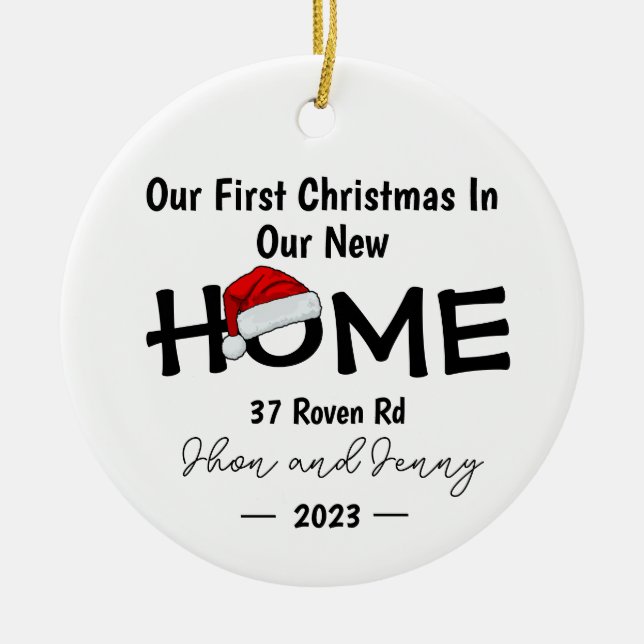 Personalized New Home Santa Hat Christmas Ornament (Front)
