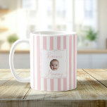 Personalized New Mom Baby Name Face Photo Coffee Mug<br><div class="desc">Celebrate her new role as mom with this charming personalized coffee mug featuring a baby name and "Mommy" title in a delicate framed design. The soft blush pink vertical stripes create a fresh, modern look perfect for morning coffee or tea. A thoughtful gift for new moms on Mother's Day, baby...</div>