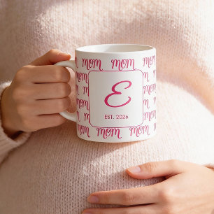 Personalized New Mom Established Pink Name Coffee Mug