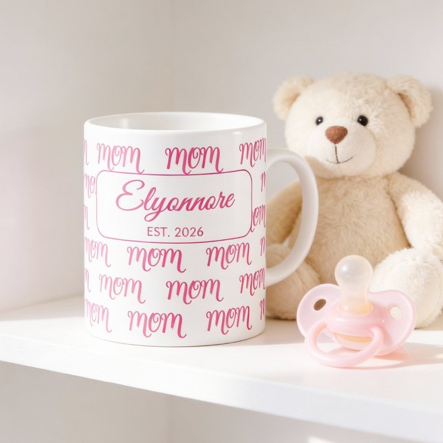 Personalized New Mom Established Pink Name Coffee Mug (Creator Uploaded)