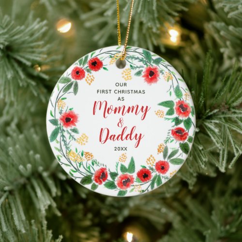 Personalized New Mommy  Daddy Christmas Ceramic Ornament