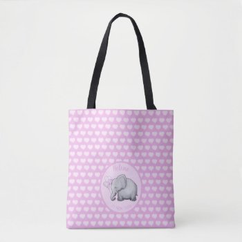 Personalized New Mom's Polka Hearts Elephants Tote Bag by EleSil at Zazzle