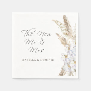 Personalized New Mr. & Mrs. Pampas Grass Wedding Napkins