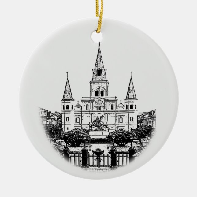 Personalized New Orleans Jackson Square Christmas Ceramic Ornament (Front)
