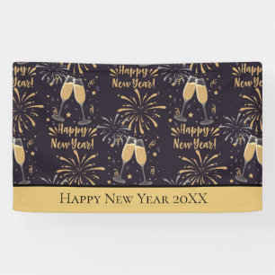 Personalized New Years Eve Champagne Fireworks Banner