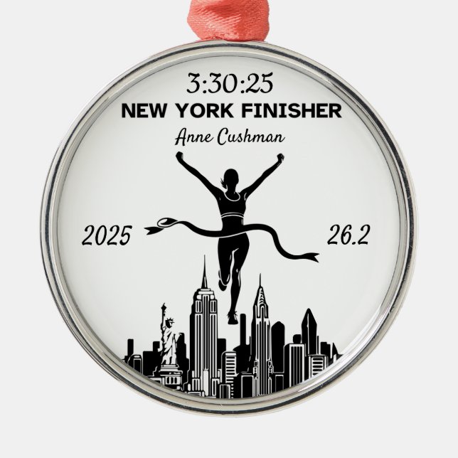 Personalized New York Marathon Finisher Gift Metal Ornament (Front)