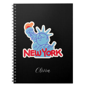 Personalized New York Notebook with Cute Statue