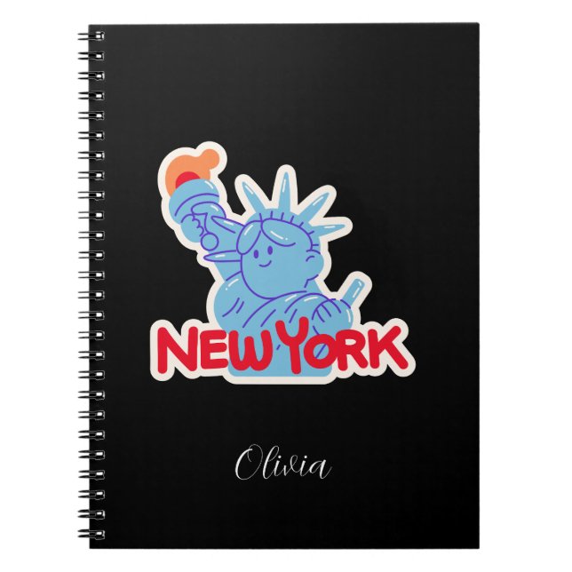 Personalized New York Notebook with Cute Statue  (Front)