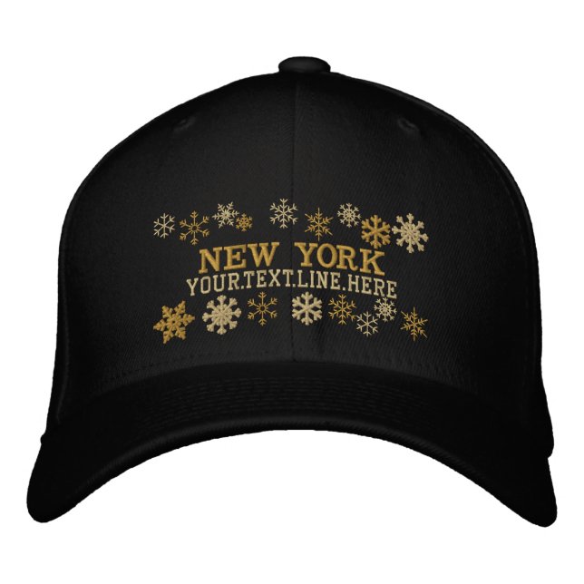 Personalized New York Winter Snowflakes Embroidered Baseball Cap (Front)