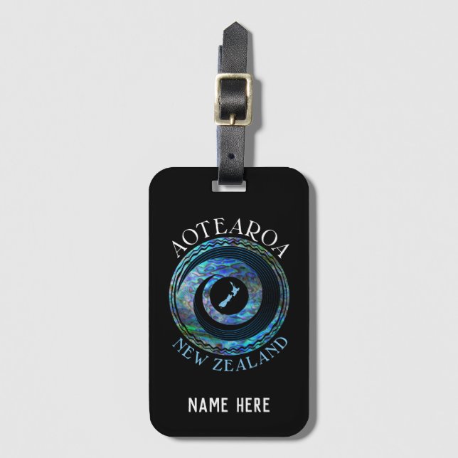 PERSONALIZED NEW ZEALAND KORU PAUA LUGGAGE TAG (Front Vertical)