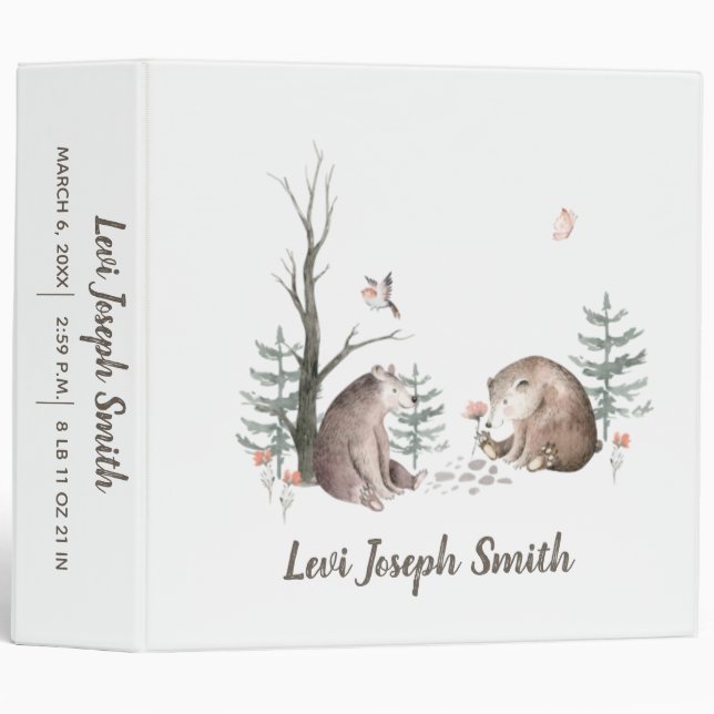 Personalized Newborn Baby Album Woodland Animals 3 Ring Binder (Front/Spine)