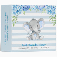 Personalized Newborn Baby Boy Blue Elephant Album