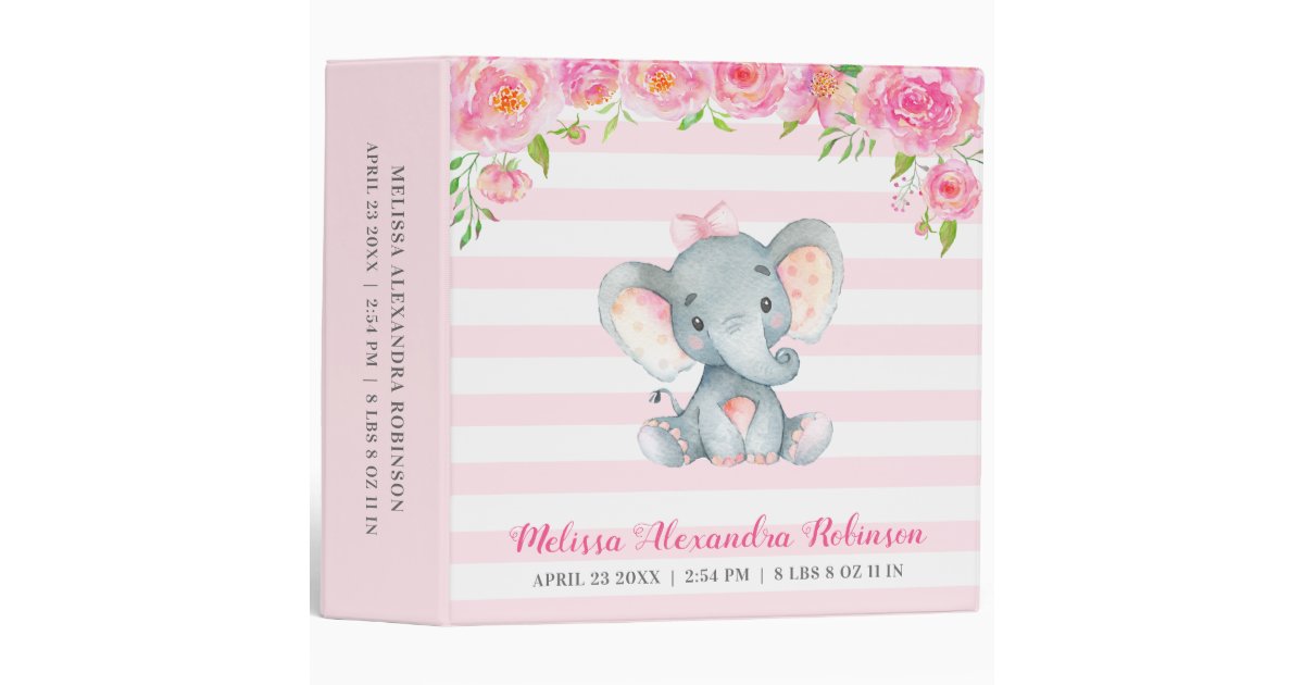 Baby Pink Elephant Infant Shower Photos 3 Ring Binder