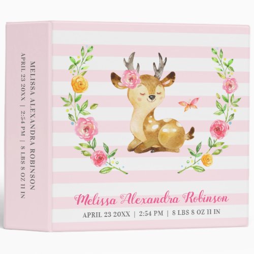 Personalized Newborn Baby Girl Gift Deer Album 3 Ring Binder