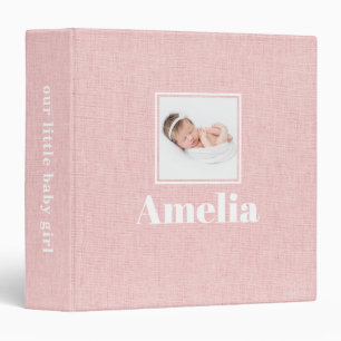 Personalized Newborn Baby Girl Photo Album Linen 3 Ring Binder