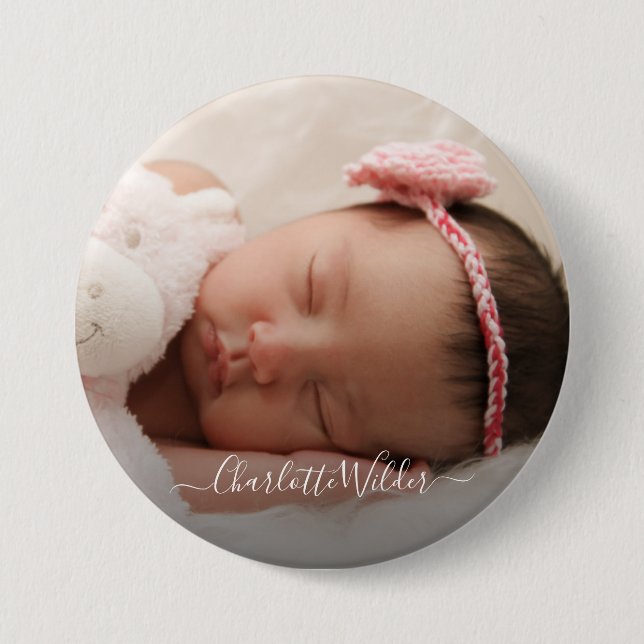 Personalized Newborn Baby Photo Script Name Button (Front)