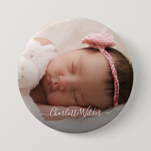 Personalized Newborn Baby Photo Script Name Button