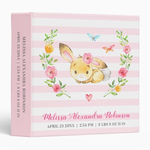 Personalized Newborn Bunny Baby Girl Gift Album 3 Ring Binder