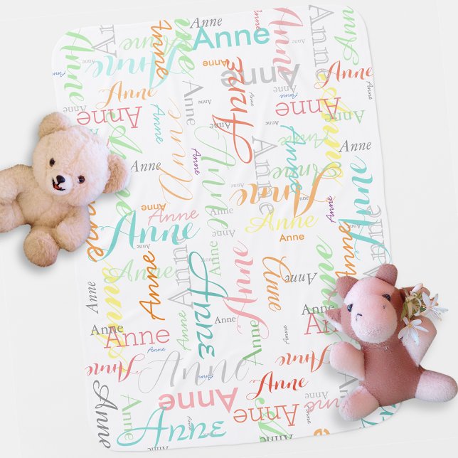 Personalized newborn colorful name patterned white baby blanket (super cute)