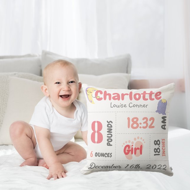 Personalized Newborn Detail Birth Announcement  Throw Pillow (Creator Uploaded)
