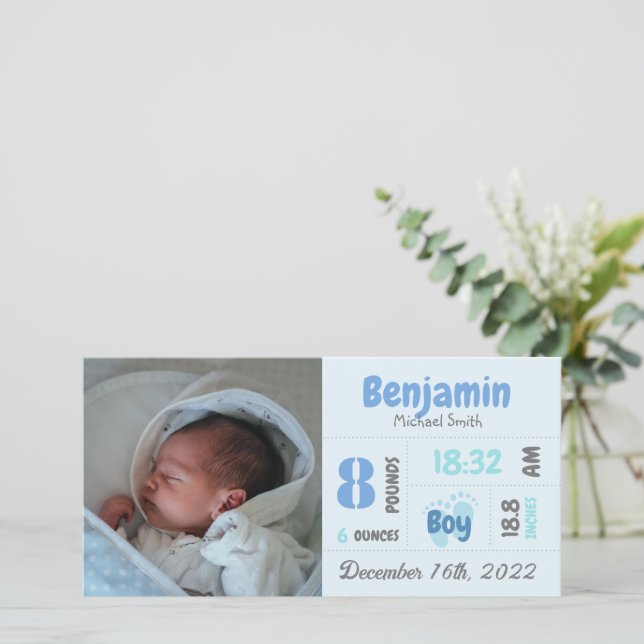 Personalized Newborn Photo Birth Announcement Card (Standing Front)