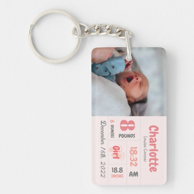 Personalized Newborn Photo Birth Announcement Keychain (Front)