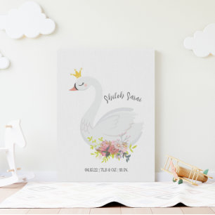 Personalized Newborn Swan Birth Stats Canvas