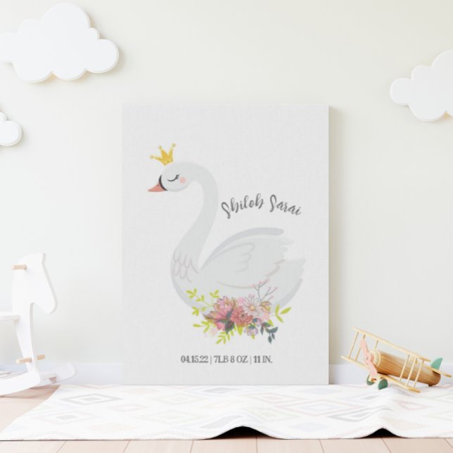 Personalized Newborn Swan Birth Stats Canvas (Creator Uploaded)