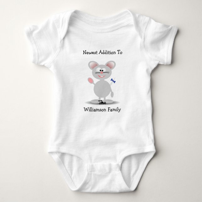 Personalized Newest Addition Friendly Mouse Baby Bodysuit (Front)