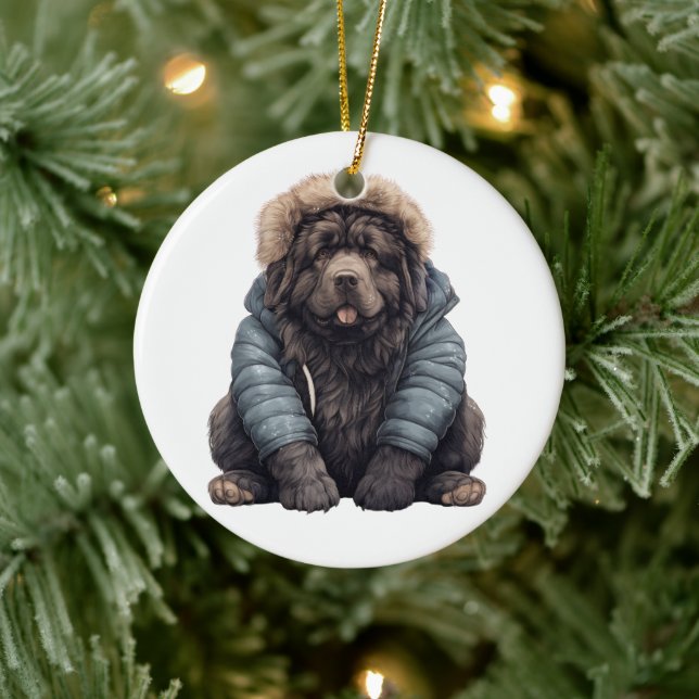 Personalized Newfoundland Dog Ceramic Ornament (Tree)