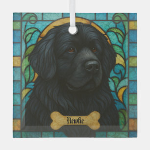 Personalized Newfoundland Dog "Stained Glass" Glass Ornament