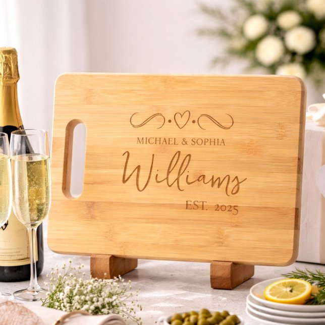 Personalized Newlywed Couple Typography Engraved Cutting Board (Creator Uploaded)