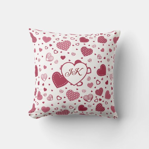 Personalized Newlywed Hearts Monogram Wedding Gift Throw Pillow
