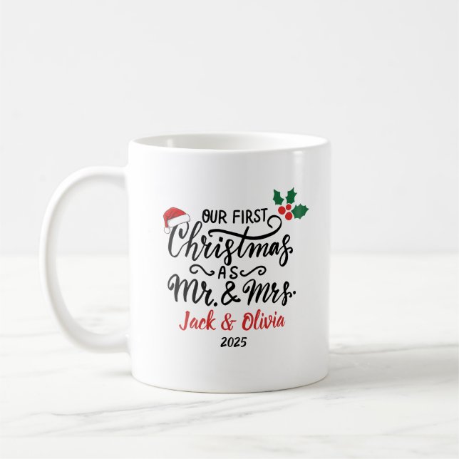 Personalized Newlywed Holiday Gift Coffee Mug (Left)
