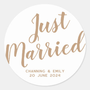 Personalized Newlywed Honeymoon Just Married Classic Round Sticker