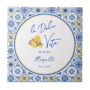 Personalized Newlywed Mediterranean Coastal Home Ceramic Tile