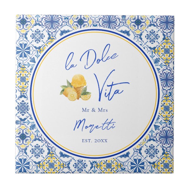 Personalized Newlywed Mediterranean Coastal Home  Ceramic Tile (Front)