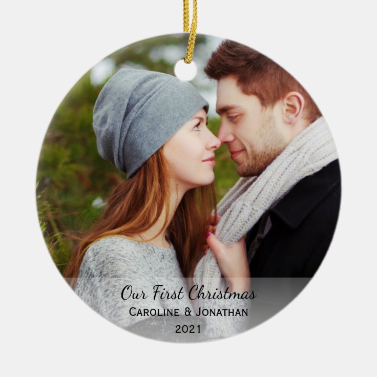 Personalized Newlywed Photo Our First Christmas Ceramic Ornament | Zazzle