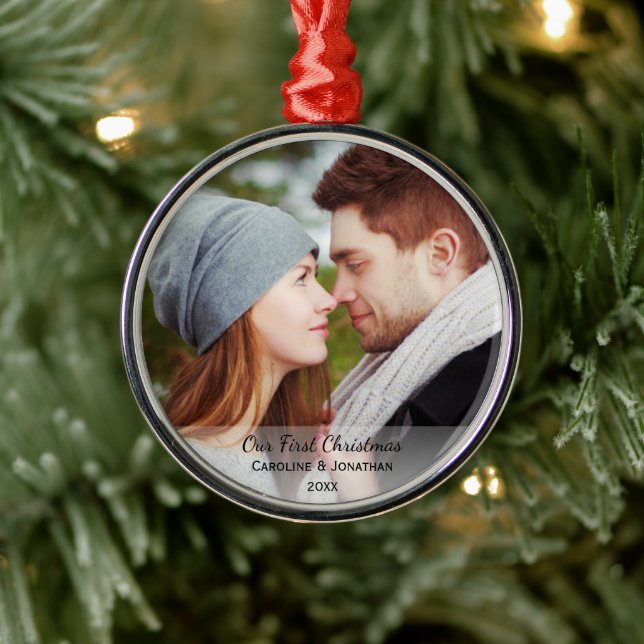 Personalized Newlywed Photo Our First Christmas Metal Ornament (Tree)