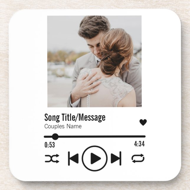 Personalized Newlywed Photo Song Playlist Beverage Coaster (Front)