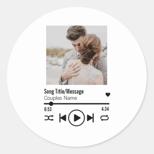 Personalized Newlywed Photo Song Playlist Classic Round Sticker