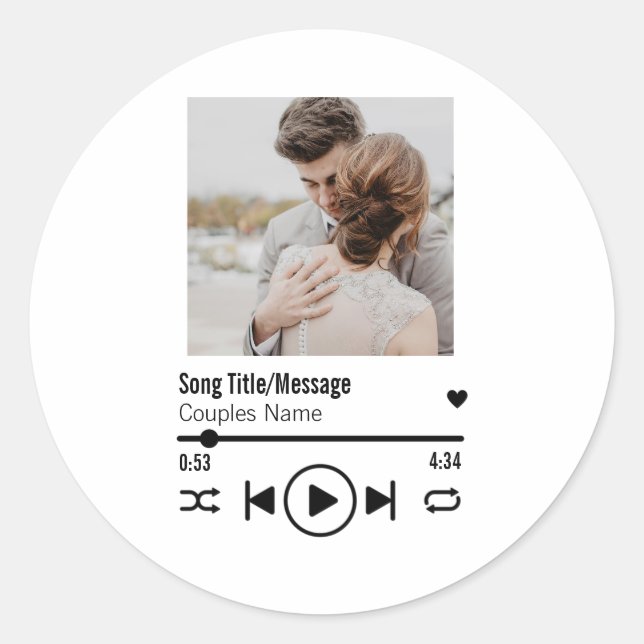 Personalized Newlywed Photo Song Playlist Classic Round Sticker (Front)