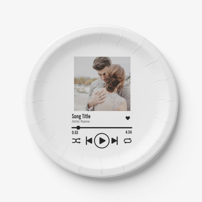 Personalized Newlywed Photo Song Playlist Paper Plates (Front)