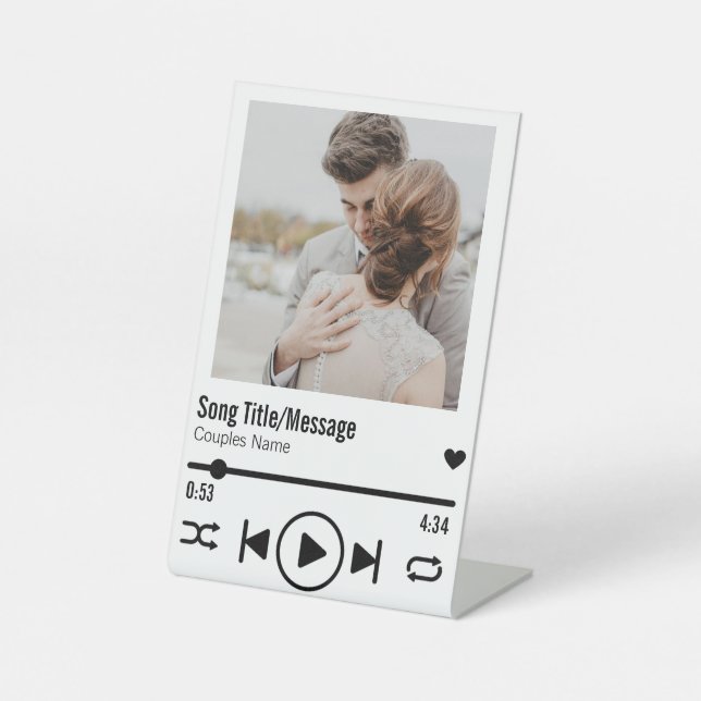 Personalized Newlywed Photo Song Playlist Pedestal Sign (Front)