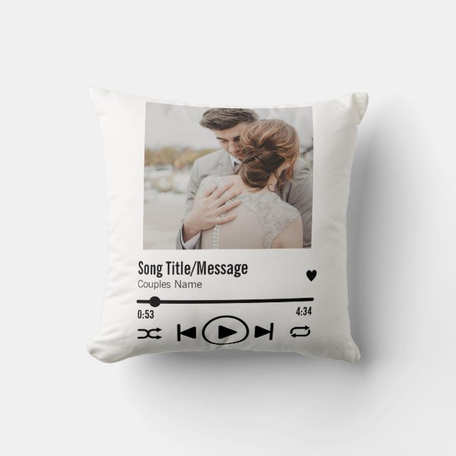 Personalized Newlywed Photo Song Playlist Throw Pillow (Front)