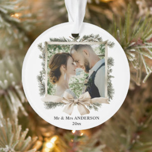Personalized Newlywed Wedding Photo Christmas Ornament