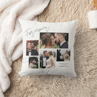 Personalized Newlywed Wedding Photo Collage Throw Pillow