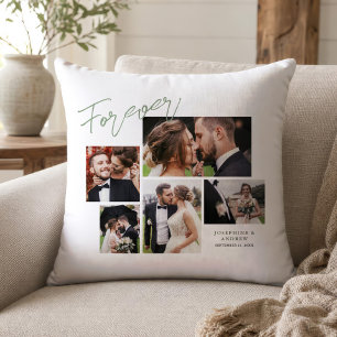 Personalized Newlywed Wedding Photo Collage Throw Pillow