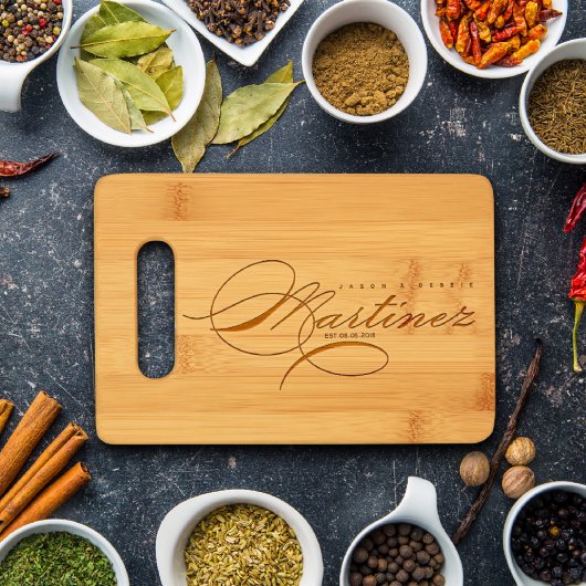 Personalized Newlyweds 9x6 Bamboo Cutting Board (Top)