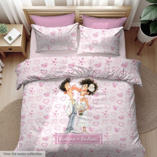 Personalized Newlyweds Duvet Cover Quirky Cartoon